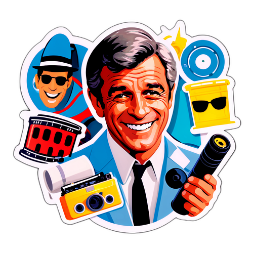 Stylizovaná samolepka Belmonda s ikonickým úsměvem