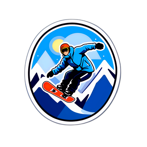 Nhãn dán tối giản với logo Thế vận hội băng tuyết và vận động viên trượt ván
