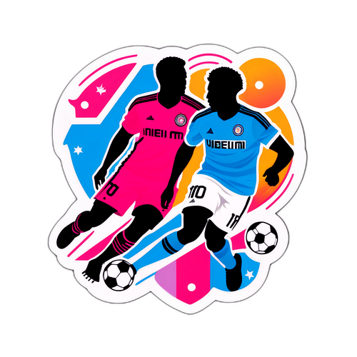 Силуэт игроков "Интер Майами" и "Нью-Йорк Сити" на ярком фоне