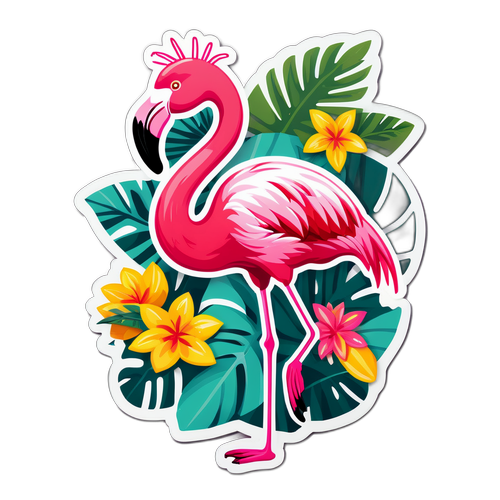 Flamant rose original avec accessoires festifs dans un cadre tropical