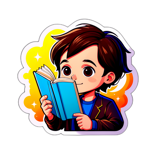 Un autocollant montrant Noah Schnapp avec un livre, symbolisant l'intellect et la curiosité