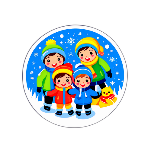 Ihana perhe talvimaisemassa