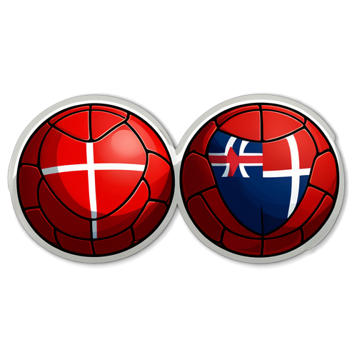 En sticker med kreative elementer fra Norges og Danmarks flagg kombinert med håndball