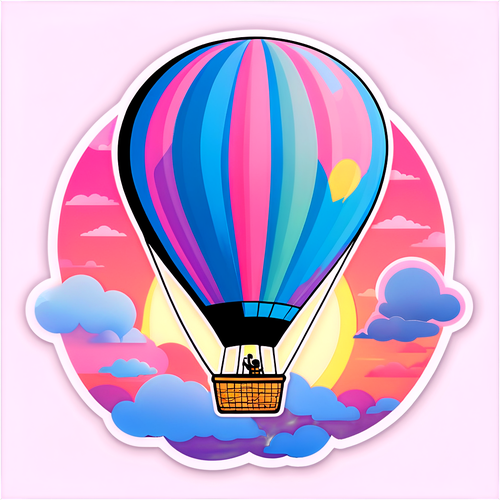 Hot Air Balloon in Pastel Sunset Sky