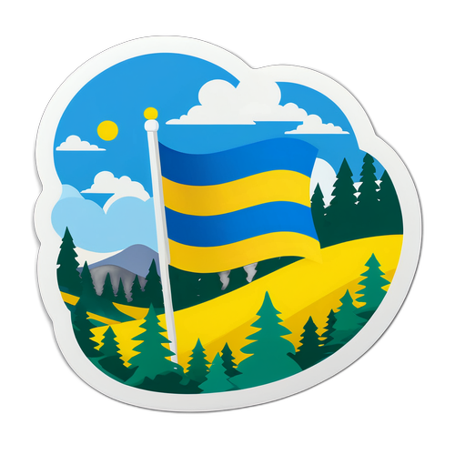 Візуалізація з українським національним прапором на фоні красивої природи