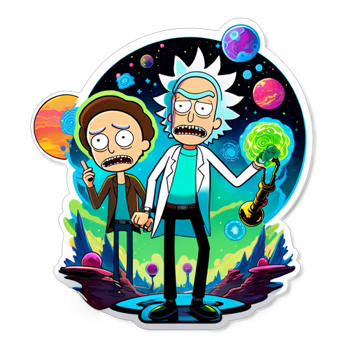 Makulay na Karikatura ng Rick at Morty sa Setting ng Sci-Fi