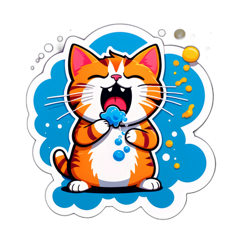 Sticker Kucing Bersin dengan Virus Flu Kecil