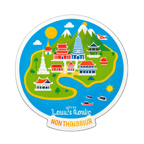 แผนที่นนทบุรีพร้อมจุดหมายยอดนิยมและข้อความ 'ไปเที่ยวด้วยกัน'