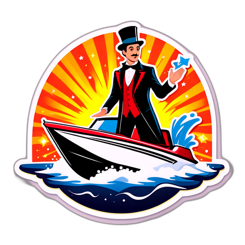 在速艇上表演的魔術師