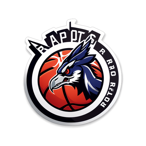 Autocollant illustrant le logo des Raptors de Toronto sur un fond de basket dynamique