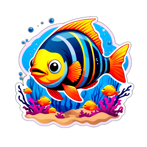 小笠原諸島の海底で遊ぶかわいい魚のイラスト