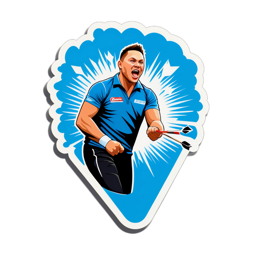 Ein Aufkleber mit einer dynamischen Dart-Szene für Gerwyn Price
