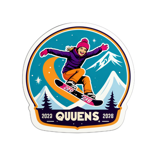 Retro-inspiratie snowboard ontwerp met 'Halfpipe Queens - 2026'