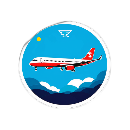 Etichetă cu avion de pasageri simbolizând zborurile S26