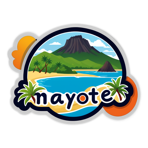 Sticker met de naam Mayotte die de natuurlijke schoonheid van het eiland toont