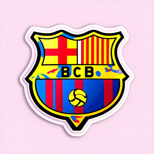 Autocollant représentant un ballon de football avec les logos de Barcelone et Brest