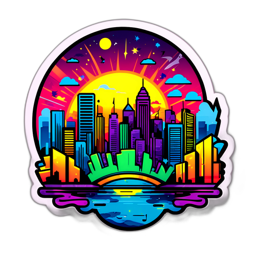 Vibrant DnB Sticker med bylandskap