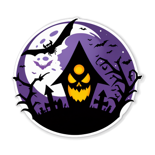 Unleash the Spookiness: Transform Your Halloween with This Haunted House Sticker Design!