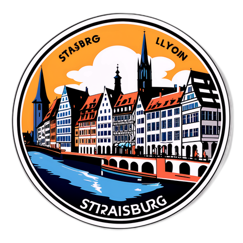 Sticker artistic cu orașul Strasbourg și echipele Lyon și Strasbourg