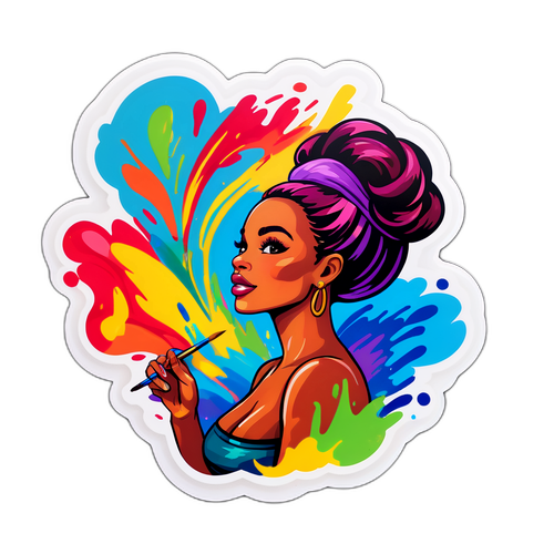 Autocollant d'Eve Gilles en pleine performance artistique