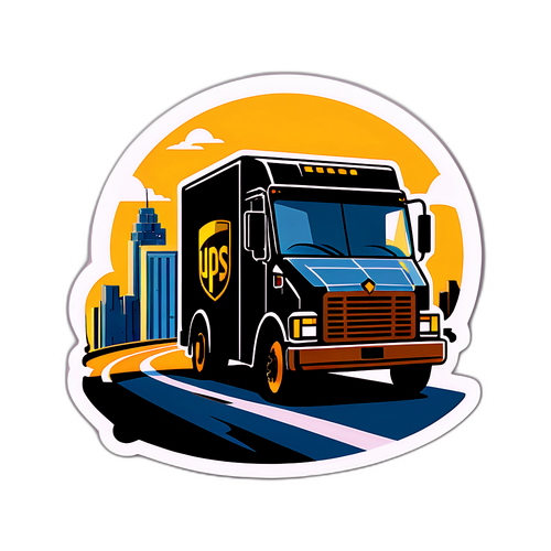 都市を走るUPSトラックのダイナミックステッカー