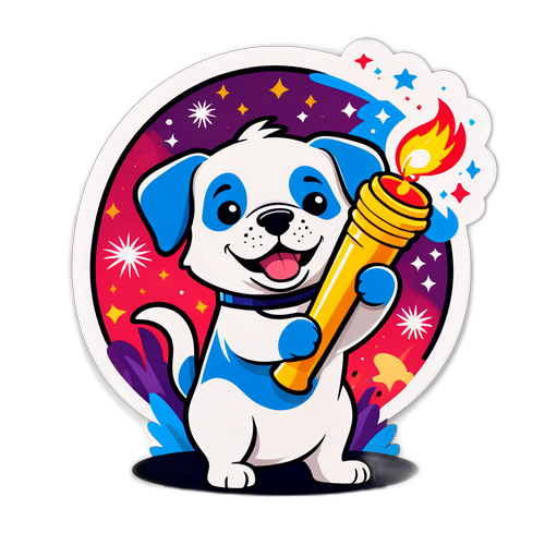 かわいいオリンピックトーチを持った犬のイラスト