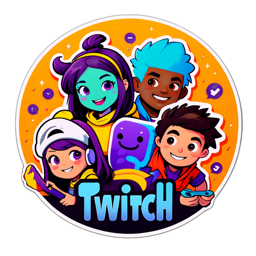 Креативний Twitch наклейка з персонажами, які взаємодіють у веселих ситуаціях під час стрімів