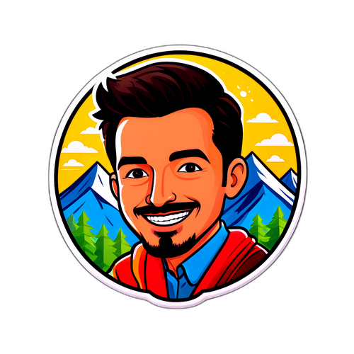 Illustration d'un visage joyeux nommé Jérôme Bayle entouré de livres et de montagnes