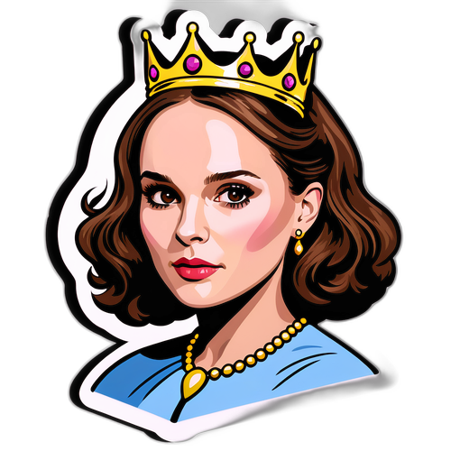 En klistermärke av Natalie Portman med krona