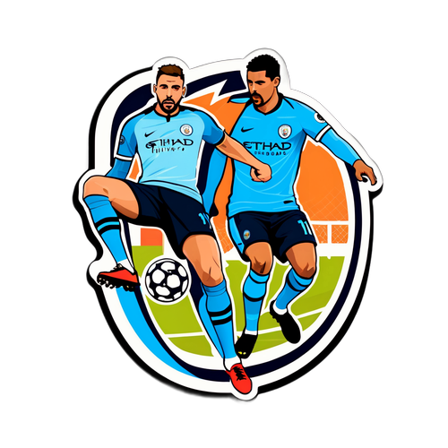 曼城與紐卡斯爾比賽精彩瞬間插畫