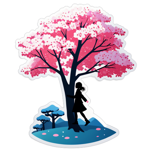 Beautiful Girl Walking Under Sakura Tree