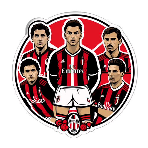 Sticker met AC Milan Kleuren en Iconische Spelers