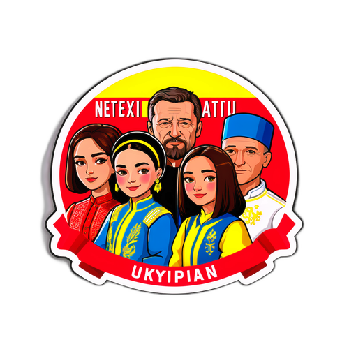 Стікер з персонажами Netflix, які проголошують незалежність України