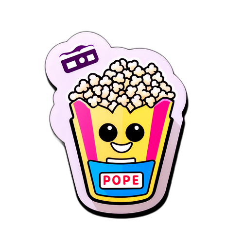 Веселый значок с попкорном и кинобилетом