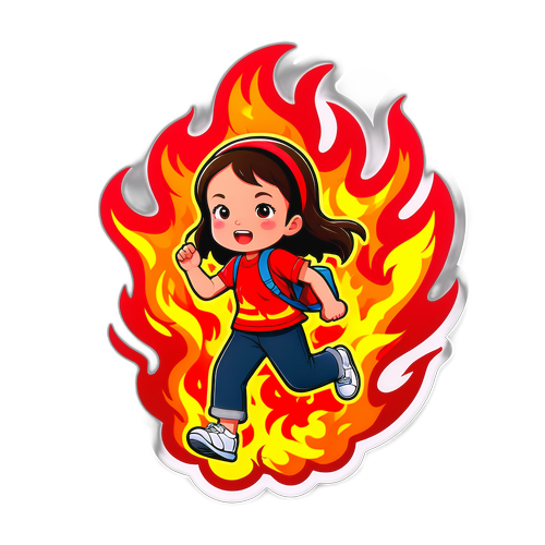 广东火焰主题贴纸:勇敢的小女孩逃生