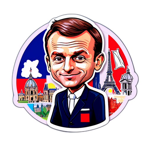 Emmanuel Macron Karikatur med Frankrigs Landemærker