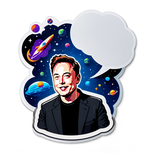 Adesivo di Elon Musk con Bolle di Pensiero sulle Idee Visionarie