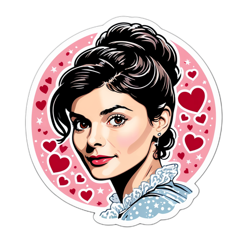 Sticker d'Audrey Tautou avec des cœurs et des étoiles