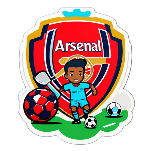 Αυτοκόλλητο με το λογότυπο της Arsenal και χαρακτήρες κινουμένων σχεδίων