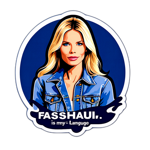 Nálepka Claudia Schiffer s stylovým pozadím modrého denim