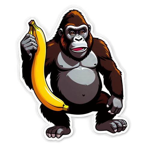En lekfull gorilla med en banan