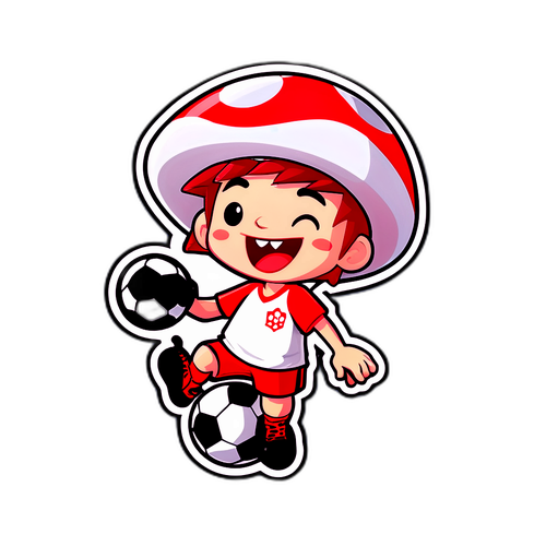 Karaktär som knyter en flugsvamp till en fotboll