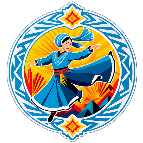 Danse folklorique kazakhe avec fond géométrique