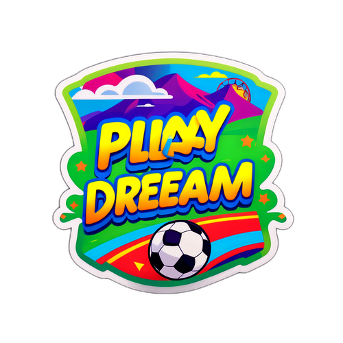 Sticker van een voetbalveld met de boodschap 'Play your dream!'