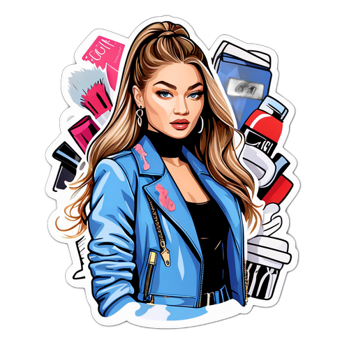 Chic Naklejka Gigi Hadid w Otoczeniu Szkiców Mody