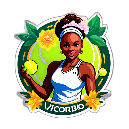 Autocollant de Victoria Mboko avec des éléments floraux et des balles de tennis