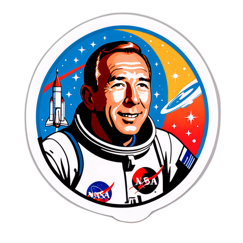 Retro stylizowany sticker Jim Lovell