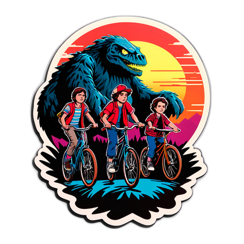Nostalgisk klistermärke med karaktärer från 'Stranger Things'