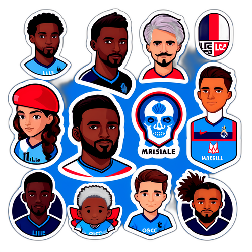 Foci hősök és idol játékosok a Lille OSC és Marseille szurkolói matricákban