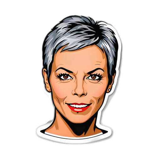 Ein künstlerischer Jamie Lee Curtis Aufkleber, inspiriert von ihren ikonischen Filmrollen